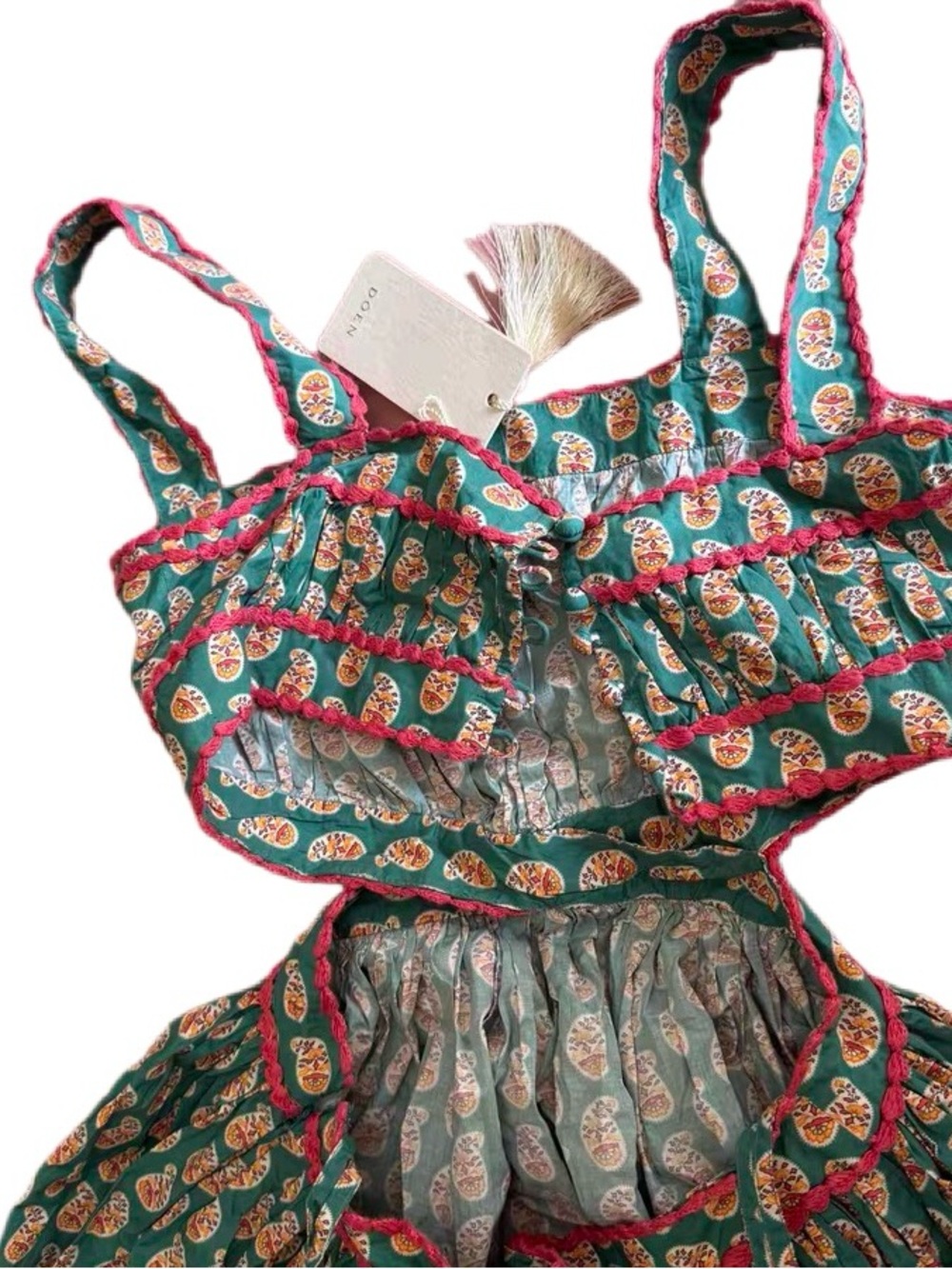 NWT DÔEN Tasha Cutout Floral organic Cotton Dress in Sunrise Paisley - Picture 6 of 8
